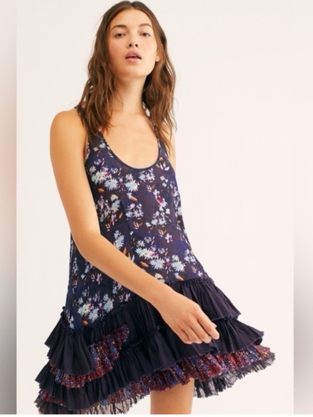 Free People One Drop Waist Ruffle Hem Floral Dress XS